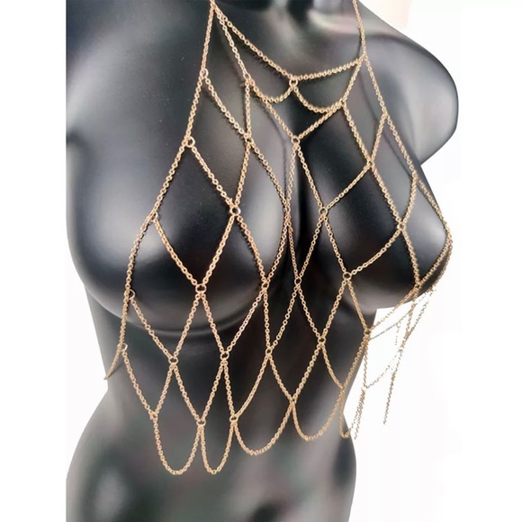 Body Jewelry Chain Halter Mesh Bralette dainty top - Picture 15 of 16